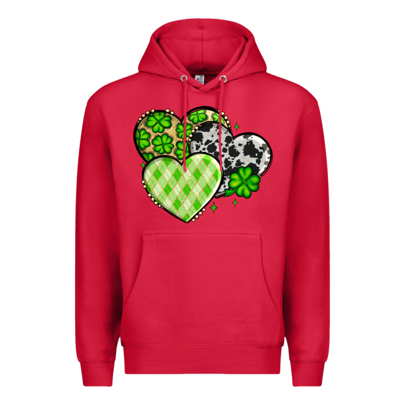 St. Patrick's Day Cowhide Hearts Premium Hoodie by OliviaCreatesArt | Teevron