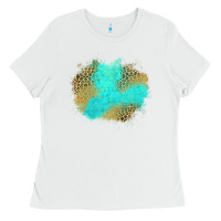 White turquoise leopard patch Ladies Tee - Jasminsmagicworld