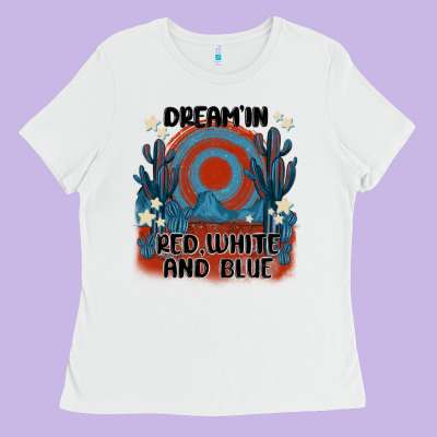 Dream' In Red White And Blue Ladies Tee Designed By Maliassmallbusiness