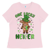 Bubblegum Pink one lucky heifer Ladies Tee - MaliasSmallBusiness