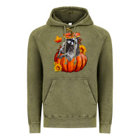 Vintage Olive Fall Pumpkin Raccoon Vintage Hoodie - LillyAllenDesigns