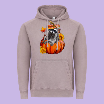 Fall Pumpkin Raccoon Vintage Hoodie Designed By Lillyallendesigns
