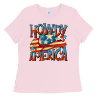 Bubblegum Pink howdy america Ladies Tee - MaliasSmallBusiness