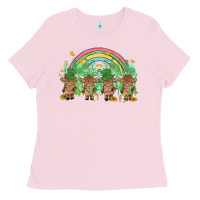 Bubblegum Pink st patrick's day baby highland cow Ladies Tee - MaliasSmallBusiness
