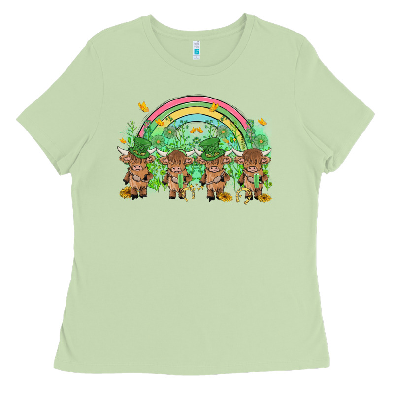 St Patrick's Day Baby Highland Cow Ladies Tee by MaliasSmallBusiness | Teevron
