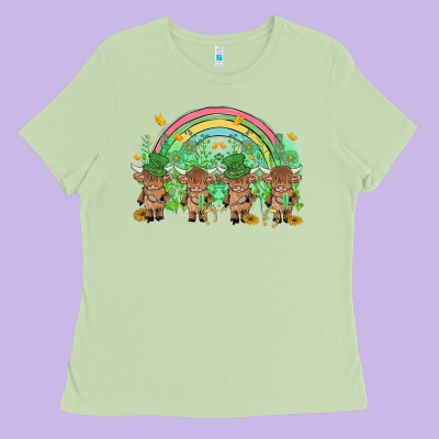 St Patrick's Day Baby Highland Cow Ladies Tee Designed By Maliassmallbusiness