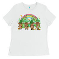 White st patrick's day baby highland cow Ladies Tee - MaliasSmallBusiness