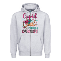 Heather Grey cupid find me a cowboy Zipper Hoodie - OliviaCreatesArt