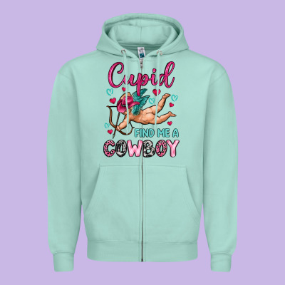 Cupid Find Me A Cowboy Zipper Hoodie Designed By Oliviacreatesart