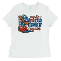 White make america cowboy again Ladies Tee - MaliasSmallBusiness