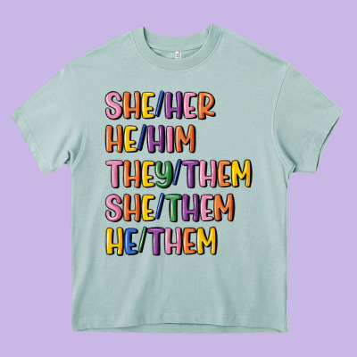 Lgbtq Pronouns Heavy Core Tee Designed By Maliassmallbusiness