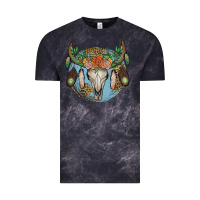 Cloud Black floral feather bull skull Vintage Tee - JahusDesignShop