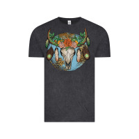 Vintage Black floral feather bull skull Vintage Tee - JahusDesignShop