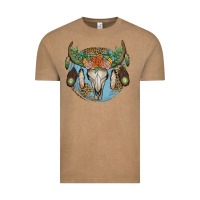 Vintage Coffee floral feather bull skull Vintage Tee - JahusDesignShop