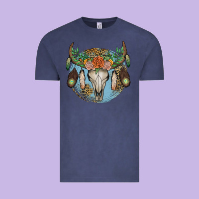 Floral Feather Bull Skull Vintage Tee Designed By Jahusdesignshop