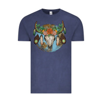 Vintage Denim floral feather bull skull Vintage Tee - JahusDesignShop