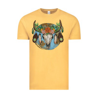 Vintage Mustard floral feather bull skull Vintage Tee - JahusDesignShop