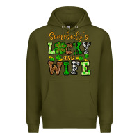 Army Green St. Patrick's Somebody’s lucky ass wife Premium Hoodie - OliviaCreatesArt
