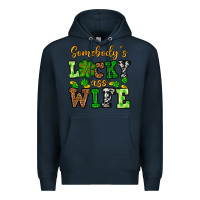 Navy St. Patrick's Somebody’s lucky ass wife Premium Hoodie - OliviaCreatesArt