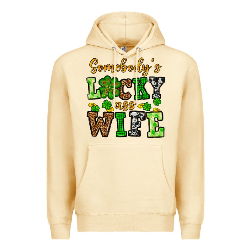 St. Patrick's Somebody’s Lucky Ass Wife Premium Hoodie by OliviaCreatesArt | Teevron