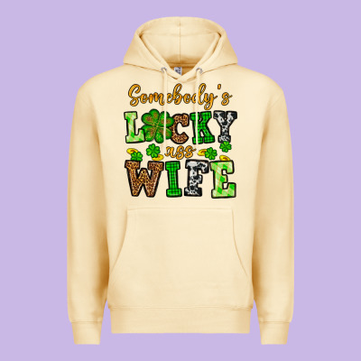 St. Patrick's Somebody’s Lucky Ass Wife Premium Hoodie Designed By Oliviacreatesart