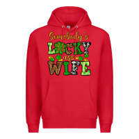 Red St. Patrick's Somebody’s lucky ass wife Premium Hoodie - OliviaCreatesArt