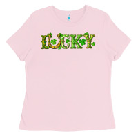 Bubblegum Pink st. patrick's day lucky with clovers and horseshoe Ladies Tee - RanaPortraitStore
