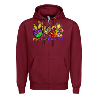 Burgundy peace love mardi gras olivia Zipper Hoodie - OliviaCreatesArt