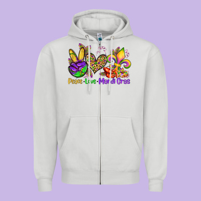 Peace Love Mardi Gras Olivia Zipper Hoodie Designed By Oliviacreatesart