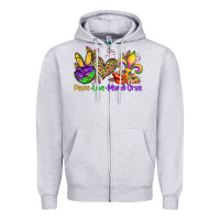 Heather Grey peace love mardi gras olivia Zipper Hoodie - OliviaCreatesArt