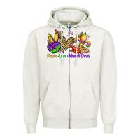 Oatmeal Heather peace love mardi gras olivia Zipper Hoodie - OliviaCreatesArt