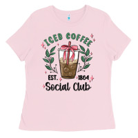 Bubblegum Pink iced coffee social club Ladies Tee - MaliasSmallBusiness