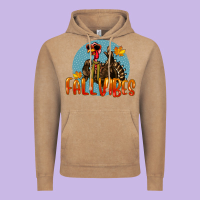 Fall Vibes Turkey Vintage Hoodie Designed By Lillyallendesigns