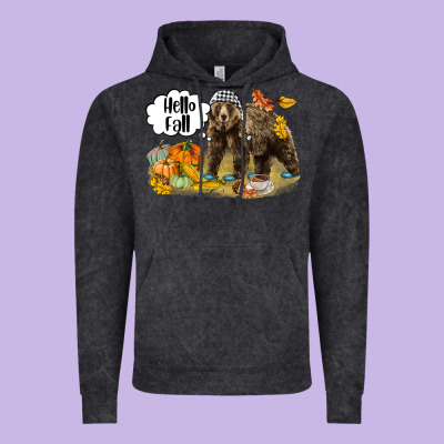 Hello Fall Brown Bear Vintage Hoodie Designed By Lillyallendesigns