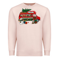 Pale Pink christmas santa claus with retro van Premium Sweatshirt - BundleAndBundleShop