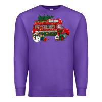 Purple christmas santa claus with retro van Premium Sweatshirt - BundleAndBundleShop