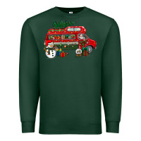 Sports Green christmas santa claus with retro van Premium Sweatshirt - BundleAndBundleShop