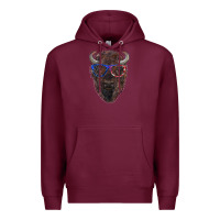 Burgundy bison with american flag glasses Premium Hoodie - RanaPortraitStore