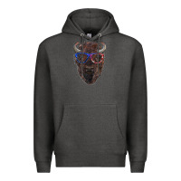 Charcoal Heather bison with american flag glasses Premium Hoodie - RanaPortraitStore