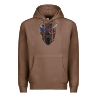 Chestnut bison with american flag glasses Premium Hoodie - RanaPortraitStore