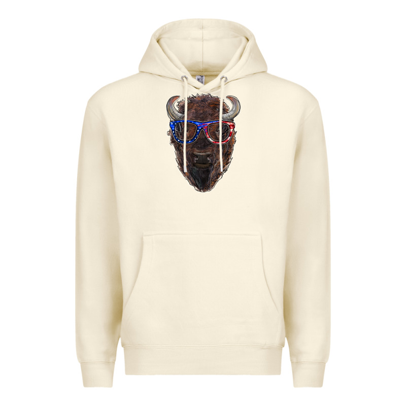 Bison With American Flag Glasses Premium Hoodie by RanaPortraitStore | Teevron