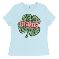 Baby Blue leopard shamrock mama Ladies Tee - MaliasSmallBusiness