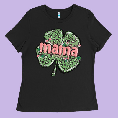 Leopard Shamrock Mama Ladies Tee Designed By Maliassmallbusiness