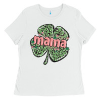 White leopard shamrock mama Ladies Tee - MaliasSmallBusiness