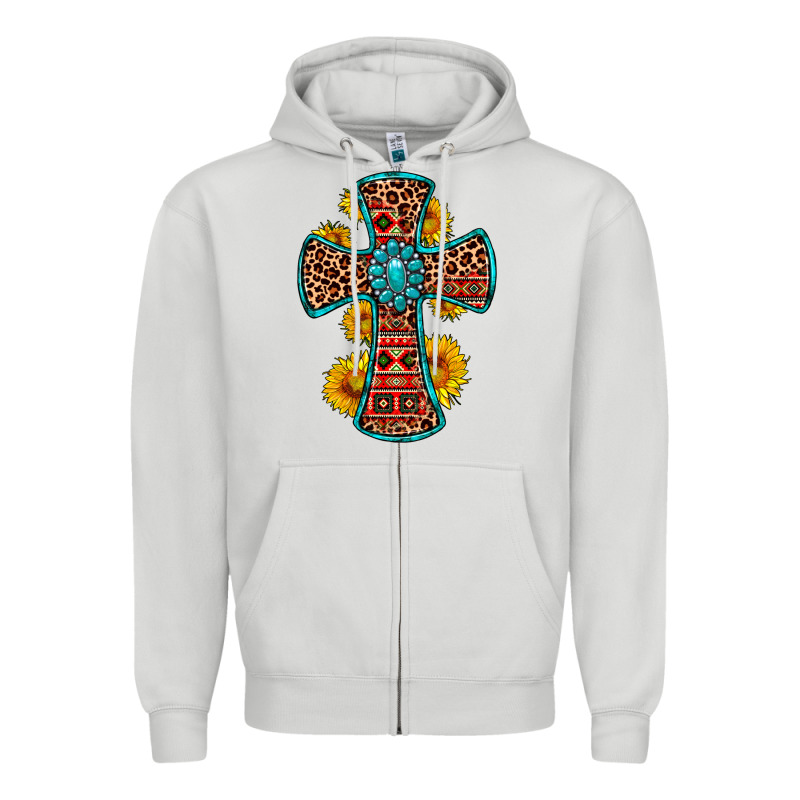 Gemstone Sunflower Leopard Cross Zipper Hoodie by OliviaCreatesArt | Teevron