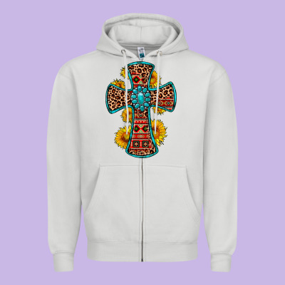 Gemstone Sunflower Leopard Cross Zipper Hoodie Designed By Oliviacreatesart