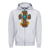 Heather Grey gemstone sunflower leopard cross Zipper Hoodie - OliviaCreatesArt