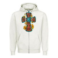 Oatmeal Heather gemstone sunflower leopard cross Zipper Hoodie - OliviaCreatesArt