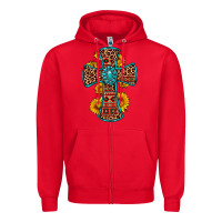 Red gemstone sunflower leopard cross Zipper Hoodie - OliviaCreatesArt