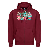 Burgundy pig coffee cups Zipper Hoodie - OliviaCreatesArt